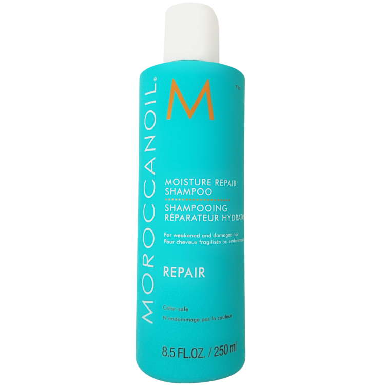 Szampon do włosów nawilżająco odbudowujący Moroccanoil o pojemności 250ml w turkusowej butelce.